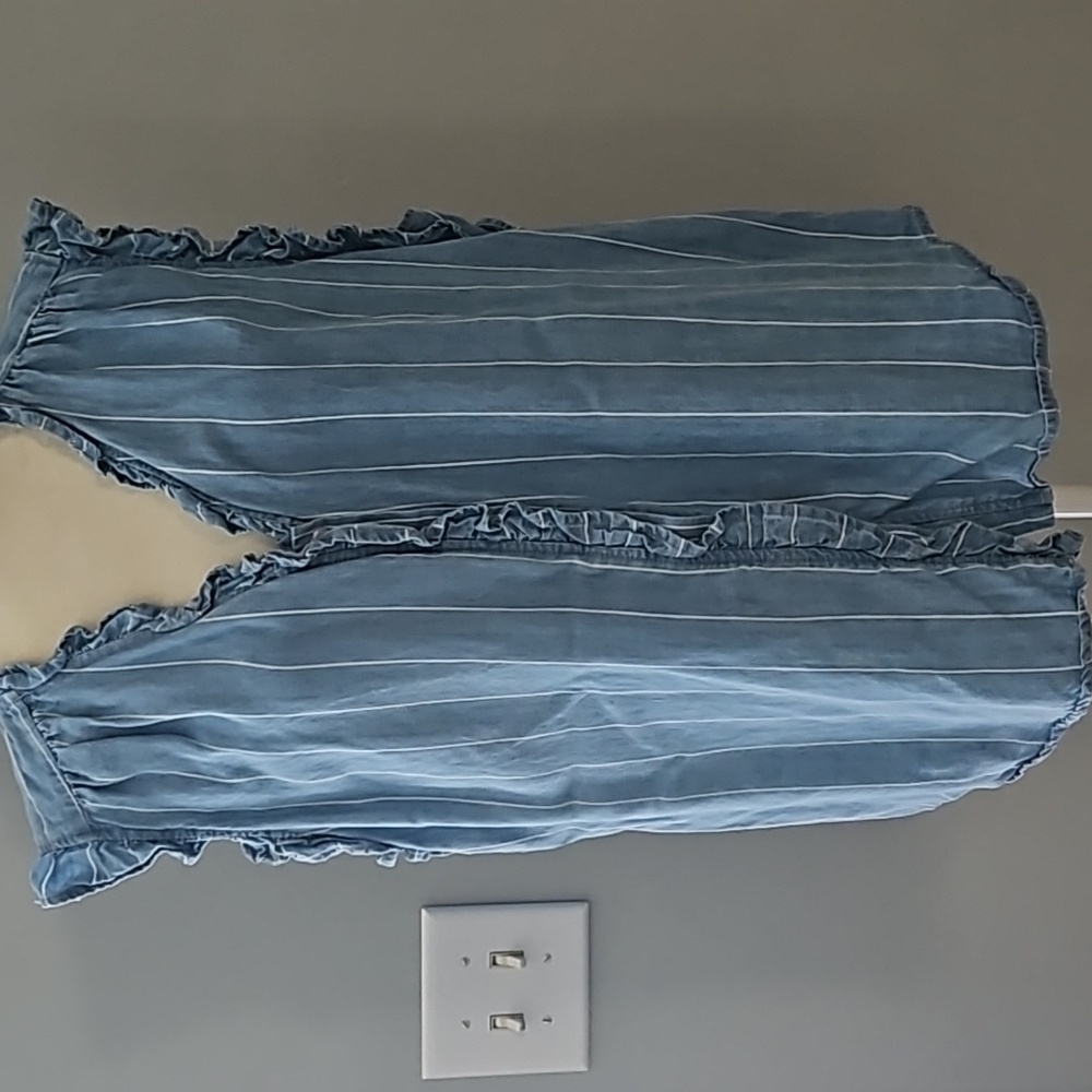 Crown & Ivy Blue Ruffle Trim Top